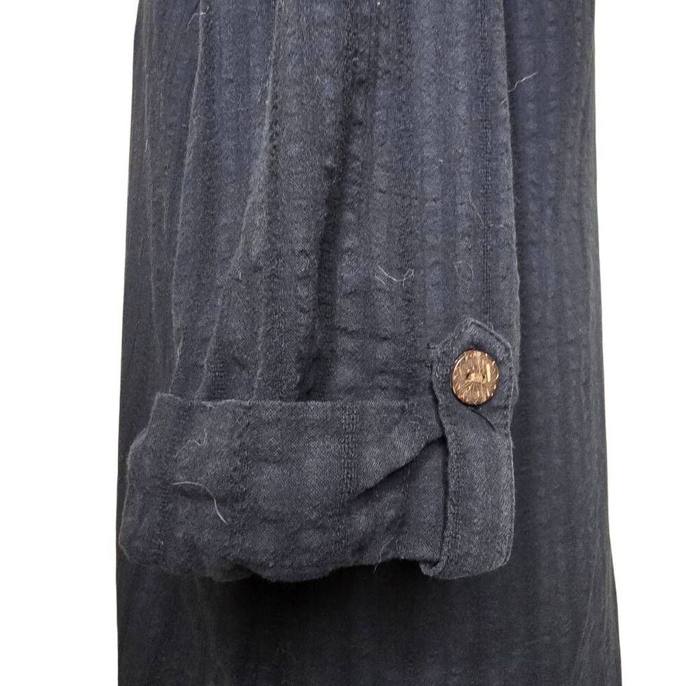 Dotti Black Subtle Stripe Roll Tab Sleeve Button Down Shirt Dress Cover Up M - Picture 3 of 9
